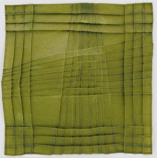 1. Tilted green. Encaustic medium on moriki kozo paper.