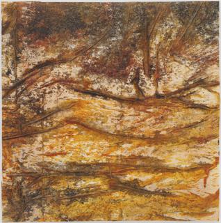 12. Fall. Encaustic on tea-stained Kimwipes paper towel.