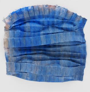 20. Curves over pleats in blue. Encaustic on kozo paper.