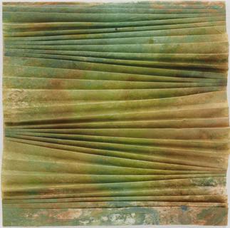 37. Artificial zig-zag. Encaustic on tea-stained Kimwipes paper towel.