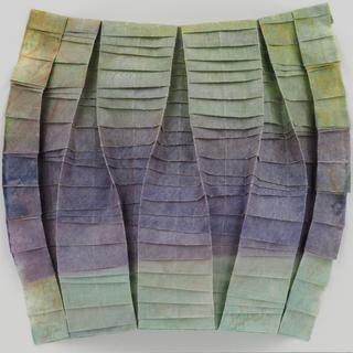44. Twisted pleats over tilted pleats. Encaustic on restaurant place-setting paper.