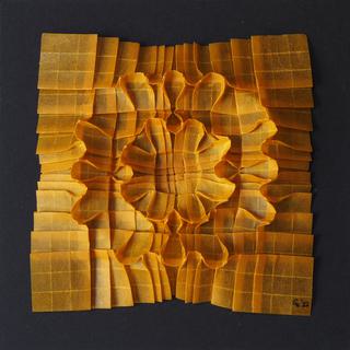 Flowering pleats 1. Encaustic on moriki kozo paper, folding. Sold.