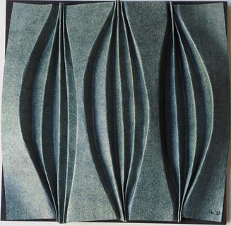 Curved pleats 3. Encaustic on watercolor paper, folding.