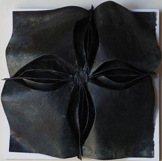 Curved pleat flower. Encaustic on paper, folding.