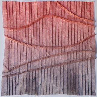 Curves across pleats 2 (red haze). Folded paper.